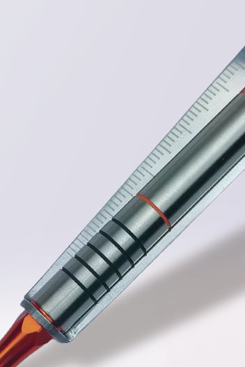 Scale and knurling machined into a stainless barrel